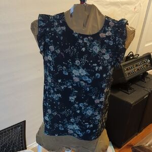 Dark Blue Floral Sleevless Blouse